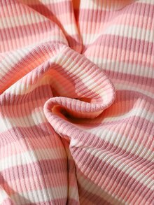 SHEIN Setelan Pakaian Musim Gugur untuk Anak Perempuan Remaja: Jaket Berkerudung Bergaris Pink Putih dan Celana Panjang Model Flare Pinggang Tinggi yang Serasi, Setelan Santai 2 Potong dengan Garis Vertikal... - Berwarna merah muda - View 5