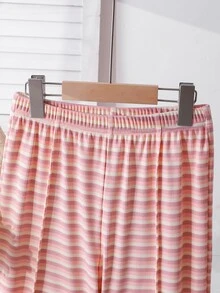 SHEIN Setelan Pakaian Musim Gugur untuk Anak Perempuan Remaja: Jaket Berkerudung Bergaris Pink Putih dan Celana Panjang Model Flare Pinggang Tinggi yang Serasi, Setelan Santai 2 Potong dengan Garis Vertikal... - Berwarna merah muda - View 9