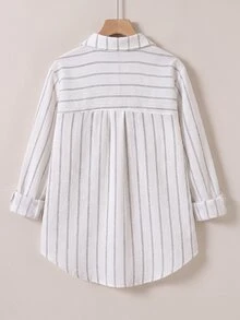 SHEIN Tween Girl Fall Tops Fall Striped Lightweight Sun Protection Shirt, Spring & Summer,Holiday,Summer,Travel, Holiday Outfits - White - View 4