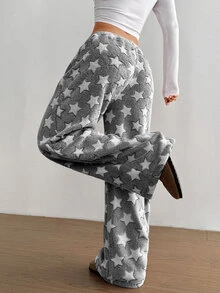 Flirla Christmas New Plush Print Comfortable Women Loose Straight Leg Pants - Multicolor - View 2