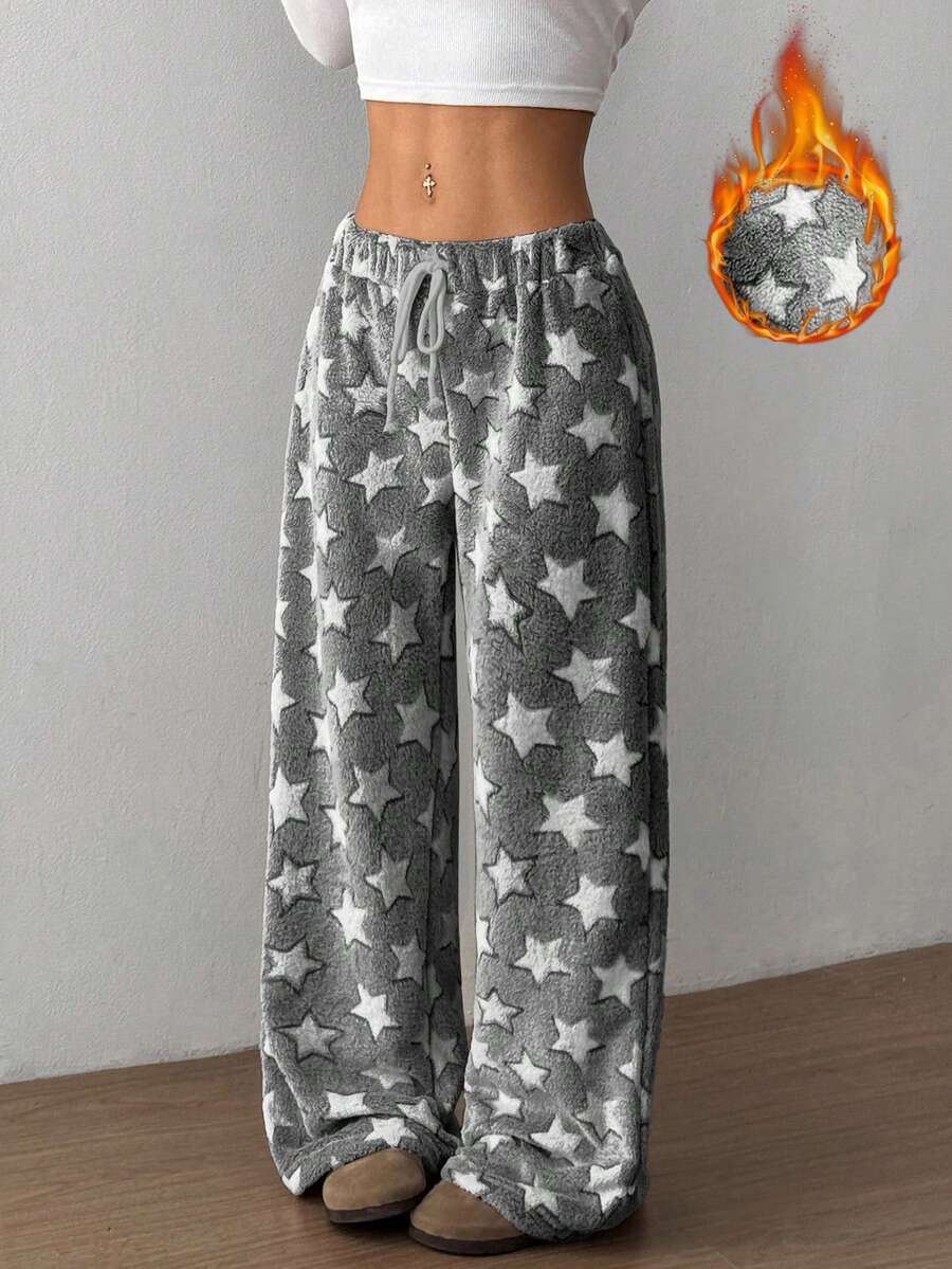 Flirla Christmas New Plush Print Comfortable Women Loose Straight Leg Pants - Multicolor - View 1