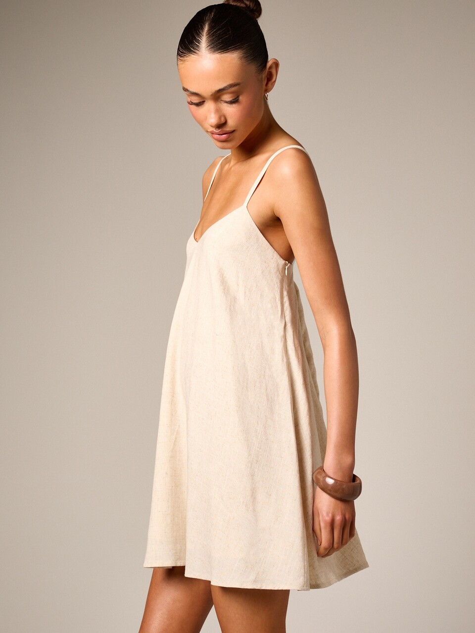 AiiRZ Strappy A-Line Linen Mini Dress With Sweetheart Neckline