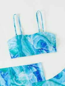 Swim SXY 夏季海灘水染圖案比基尼套裝，加上泳裙，歡樂派對必備 - 彩色 - 查看 8