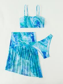 Swim SXY 夏季海灘水染圖案比基尼套裝，加上泳裙，歡樂派對必備 - 彩色 - 查看 4