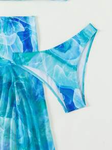 Swim SXY 夏季海灘水染圖案比基尼套裝，加上泳裙，歡樂派對必備 - 彩色 - 查看 7