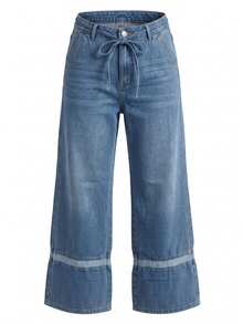 LUMIGAL Fall Business Wide Leg Belted Sleeveless Blue Denim Going Out Washed Comfortable Jeans For Women - Blue - View 6