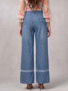 LUMIGAL Fall Business Wide Leg Belted Sleeveless Blue Denim Going Out Washed Comfortable Jeans For Women - Blue - View 2