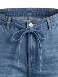 LUMIGAL Fall Business Wide Leg Belted Sleeveless Blue Denim Going Out Washed Comfortable Jeans For Women - Blue - View 5