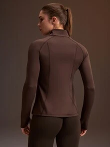 Powerista Women's All Seasons Slim Fit Brown Long Sleeve Zip-Up Sports Jacket With High Collar For Gym And Outdoor Workouts Made With Breathable Lightweight - Brown - View 2