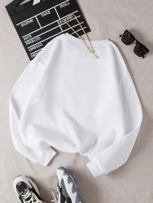 SHEIN Teen Girls' Fleece Letter Printed Sweatshirt Autumn Fall, Long Sleeve, Fall Clothes, Holiday Outfits, Casual - White - View 2