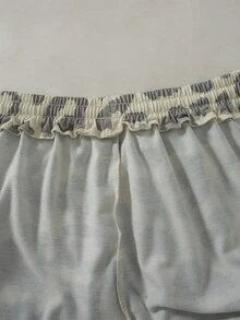 SHEIN Vintaside Kids 青少年女孩豹紋寬腿褲 抽繩彈性高腰灰色動物圖案長褲 Y2K風格休閒慢跑褲 秋季 - 淺灰色 - 查看 6