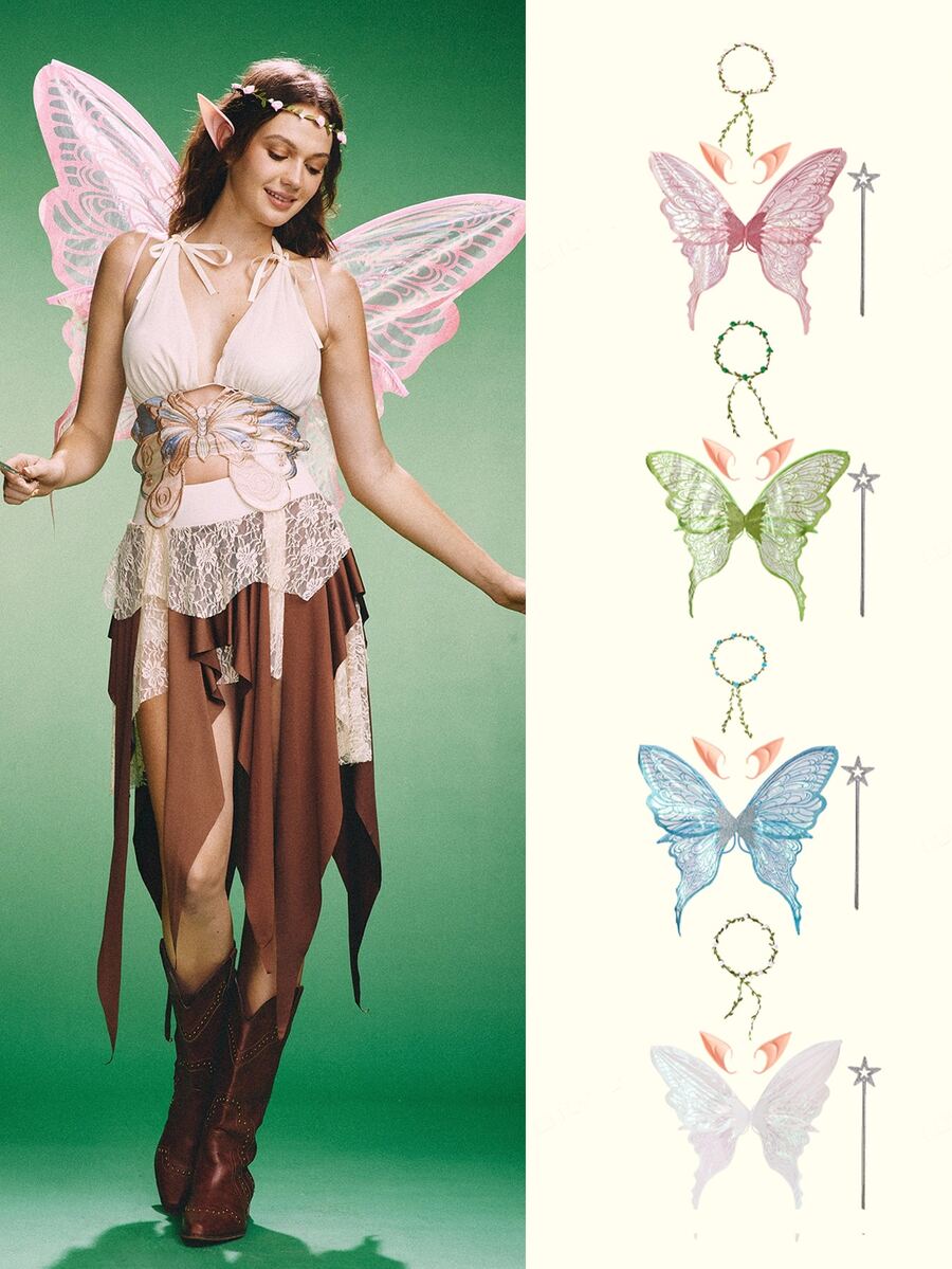 Popjeli 1pc/4pcs Festival Fairy Butterfly Wings, Halloween Party Performance Props, Shiny Angel Wings For Wedding Attire - Multicolor - View 1