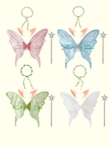 Popjeli 1pc/4pcs Festival Fairy Butterfly Wings, Halloween Party Performance Props, Shiny Angel Wings For Wedding Attire - Multicolor - View 2