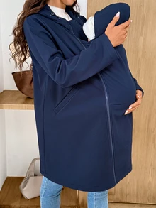 MaterniWear Maternity Solid Color Casual Daily 3-In-1 Jacket - Navy Blue - View 8