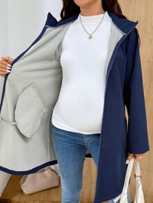 MaterniWear Maternity Solid Color Casual Daily 3-In-1 Jacket - Navy Blue - View 11