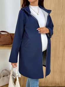 MaterniWear Maternity Solid Color Casual Daily 3-In-1 Jacket - Navy Blue - View 5