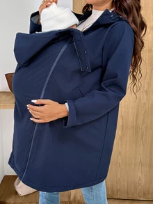 MaterniWear Maternity Solid Color Casual Daily 3-In-1 Jacket - Navy Blue - View 7