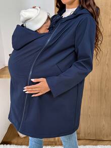 MaterniWear Maternity Solid Color Casual Daily 3-In-1 Jacket - Navy Blue - View 9