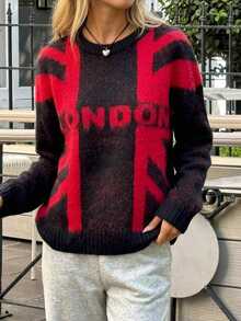 SHEIN London Union Jack Graphic Knit Sweater - Black - View 5
