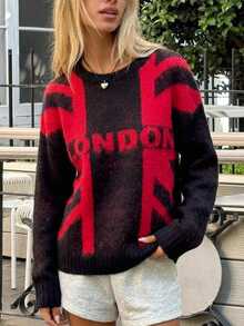 SHEIN London Union Jack Graphic Knit Sweater - Black - View 3
