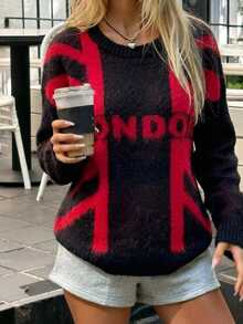SHEIN London Union Jack Graphic Knit Sweater - Black - View 4