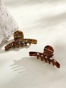 Opalesca Retro French Style Caramel Tortoiseshell Curved Hair Claw Clip, Medium Hair Jaw Clip For Women Updos - Brown - View 1