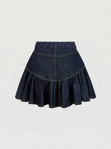Tween Girl Casual Denim Skirt With Pockets And Ruffle Hem Y2k Summer Festival Beach Prom Graduation Wedding - Blue - View 2