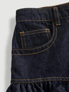 Tween Girl Casual Denim Skirt With Pockets And Ruffle Hem Y2k Summer Festival Beach Prom Graduation Wedding - Blue - View 3
