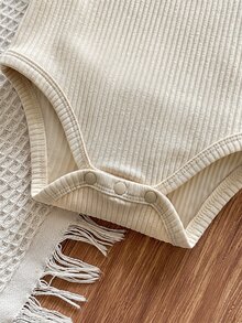 SHEIN Baby Girl Thermal Lined Thick Ribbed Peter Pan Collar Long Sleeve Elastic Bodysuit Suitable For Winter - Apricot - View 9