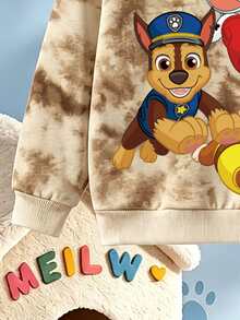 SHEIN | PAW Patrol 2件組男嬰休閒棕色紮染卡通狗印花長袖寬鬆圓領衛衣套裝，秋冬日常度假穿著 - 棕色 - 查看 4
