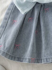 Genkimix Kids Young Girls Polo Skirt Set Summer New Arrival Cute Sweet Style White Ribbed Knit Sleeveless - Blue - View 6