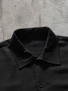 AXEPEAK Men's Solid Color Long Sleeve Button Front Shirt And Elastic Waist Pants Set - Black - View 5
