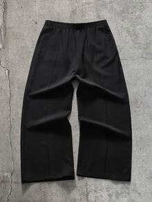 AXEPEAK Men's Solid Color Long Sleeve Button Front Shirt And Elastic Waist Pants Set - Black - View 8