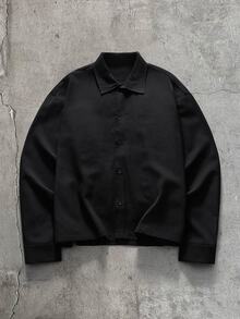 AXEPEAK Men's Solid Color Long Sleeve Button Front Shirt And Elastic Waist Pants Set - Black - View 3