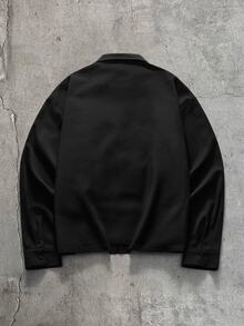 AXEPEAK Men's Solid Color Long Sleeve Button Front Shirt And Elastic Waist Pants Set - Black - View 4
