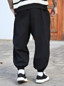 Devon Thys 2026 New Street Style Harem Pants For Men, Black Drawstring Loose Tapered Leg Casual Lantern Pants - Black - View 3