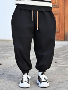Devon Thys 2026 New Street Style Harem Pants For Men, Black Drawstring Loose Tapered Leg Casual Lantern Pants - Black - View 6