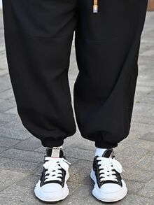 Devon Thys 2026 New Street Style Harem Pants For Men, Black Drawstring Loose Tapered Leg Casual Lantern Pants - Black - View 7