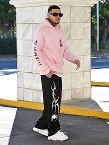 Devon Thys Zrgoth Men's Fleece Hoodie, Fashionable Kangaroo Pocket Print, Autumn/Winter - Pink - View 4