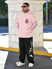 Devon Thys Zrgoth Men's Fleece Hoodie, Fashionable Kangaroo Pocket Print, Autumn/Winter - Pink - View 2
