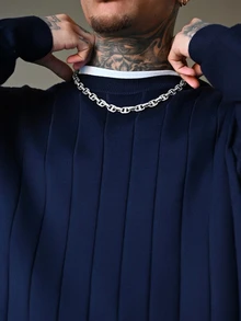 Devon Thys ALTZTAR 男士休闲罗纹针织衫，圆领，简约时尚，适合日常穿着 - 藏蓝色 - 查看 4