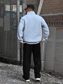 Devon Thys 男士休闲时尚百搭字母印花拉链领卫衣，秋冬款 - 灰色 - 查看 5