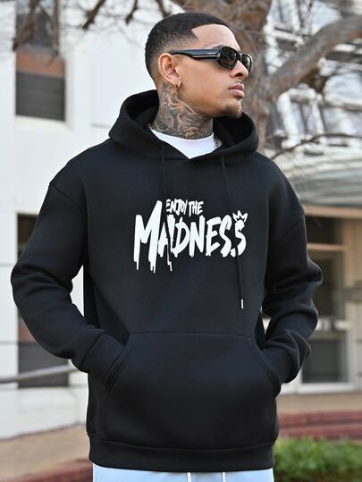 Devon Thys Men's Casual Fashion Street Extreme Sports Cartoon Print Kangaroo Pocket Drawstring Loose Hoodie Sweatshirt, Autumn/Winter