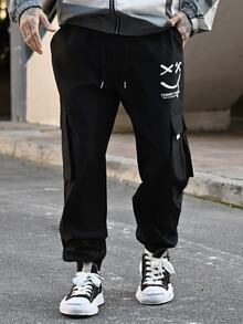 Devon Thys 男士休闲印花侧袋工装裤，秋季 - 黑色 - 查看 4