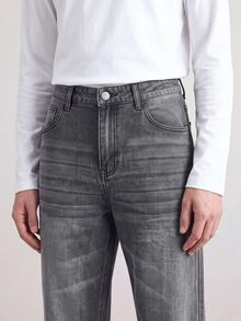 QuarKem Men's Washed Grey Denim Jeans Casual Versatile Slim Fit Long Pants - Grey - View 7