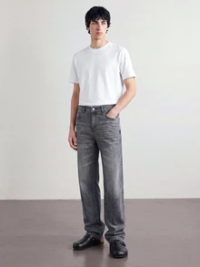 QuarKem Men's Washed Grey Denim Jeans Casual Versatile Slim Fit Long Pants - Grey - View 8
