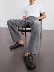 QuarKem Men's Washed Grey Denim Jeans Casual Versatile Slim Fit Long Pants - Grey - View 4