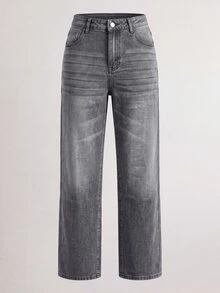 QuarKem Men's Washed Grey Denim Jeans Casual Versatile Slim Fit Long Pants - Grey - View 6
