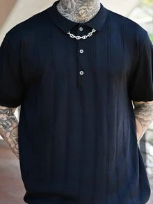Devon Thys ALTZTAR 男士罗纹短袖 Polo 领针织衫，适合日常穿着、户外活动和通勤。 - 黑色 - 查看 6