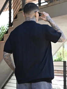 Devon Thys ALTZTAR 男士罗纹短袖 Polo 领针织衫，适合日常穿着、户外活动和通勤。 - 黑色 - 查看 4